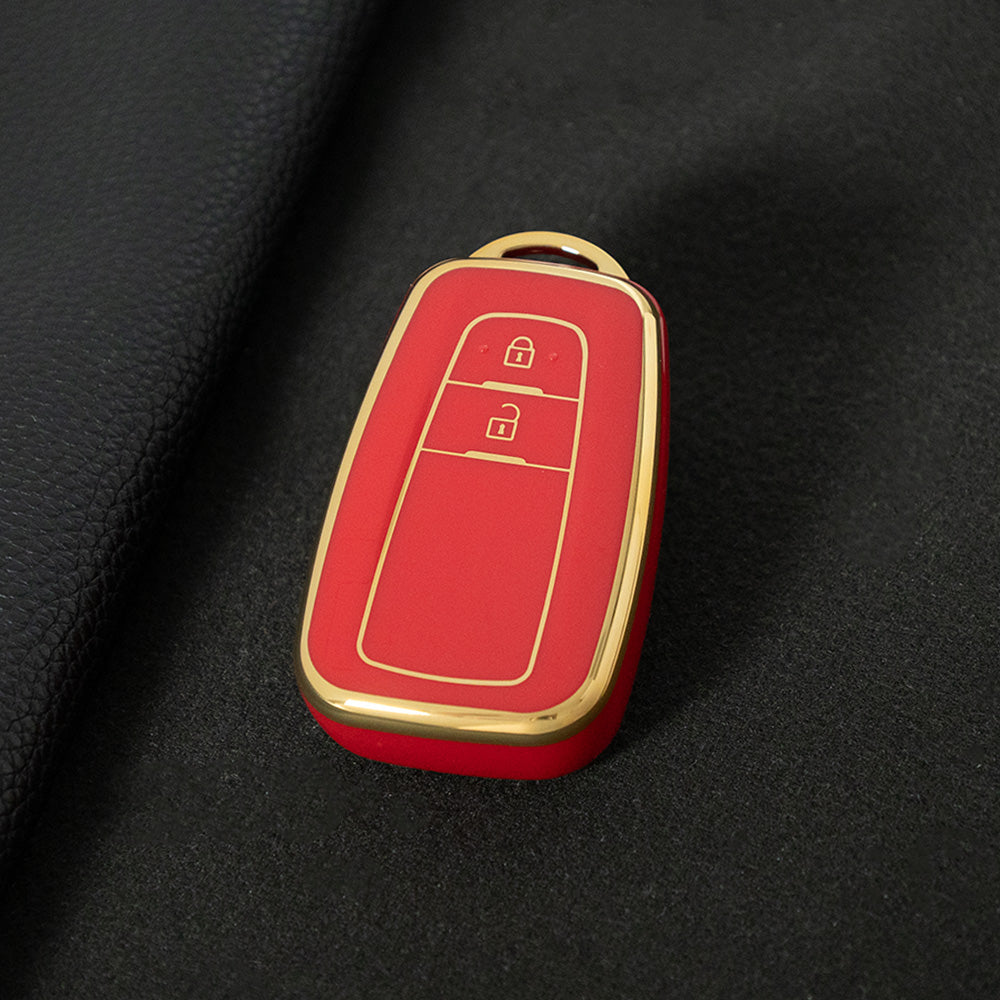 TOB2T1 Red-Gold Plating Car Key Cover Premium Soft TPU Car Key Case Cover Shell for Toyota LEVIN COROLLA RAV4 IZOA AVALON CHR Plarad Camry Key Rings Keychain Bag
