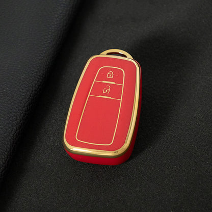 TOB2T1 Red-Gold Plating Car Key Cover Premium Soft TPU Car Key Case Cover Shell for Toyota LEVIN COROLLA RAV4 IZOA AVALON CHR Plarad Camry Key Rings Keychain Bag