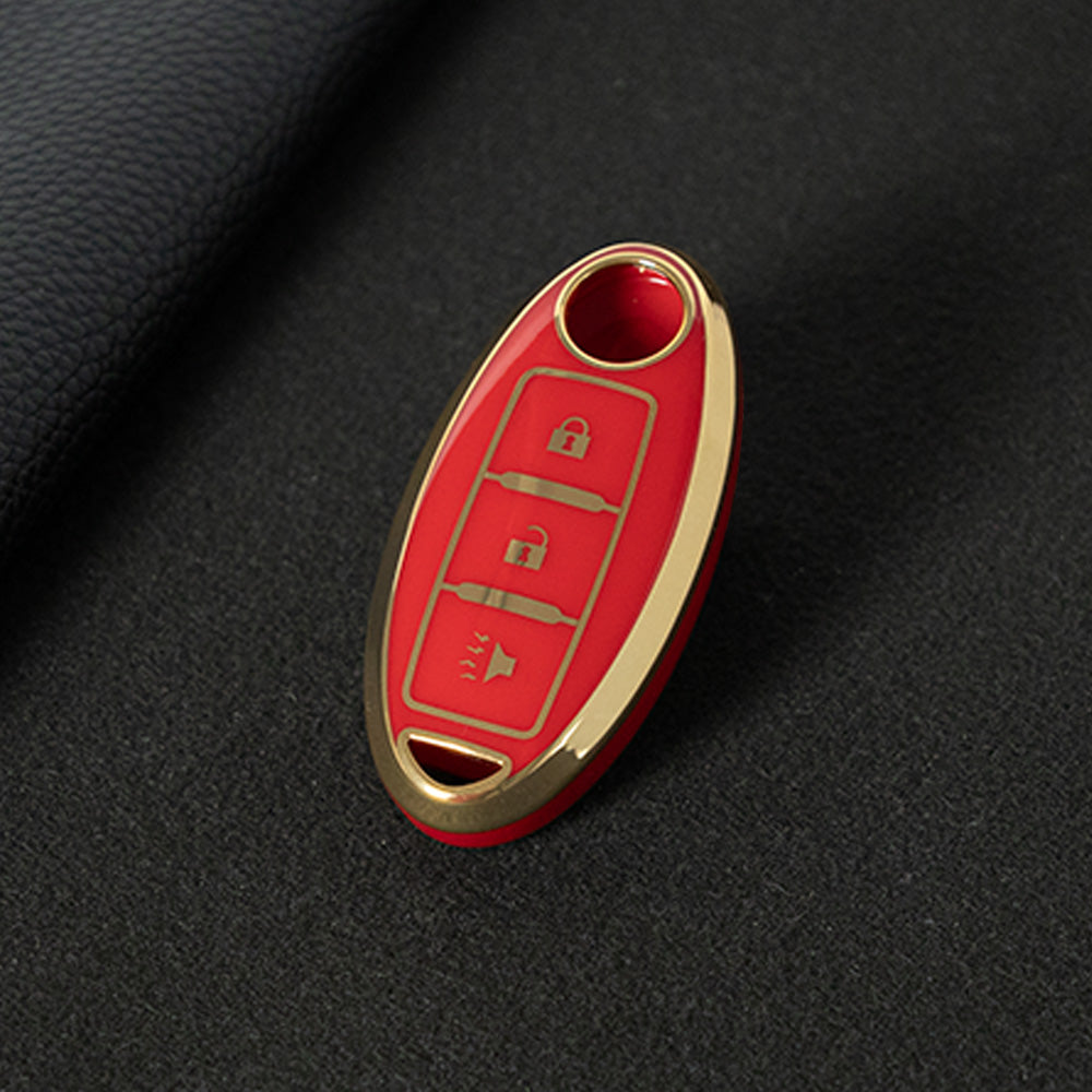NIB2T1 Red-Gold Plating Car Key Cover TPU Car Key Case Cover Key Fob Cover for Nissan Leaf Micra Qashqai J11 J10 X Trail T32 Versa Note Patrol Accessories
