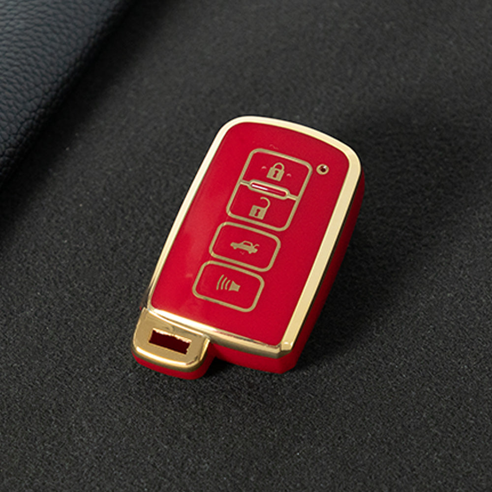 TOD4T1 Red-Gold Plating For Toyota Camry TPU Car Key Case Cover Bag Shell Fob Protector 4 Button