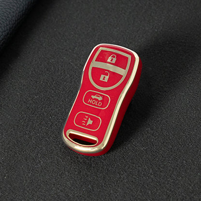 NIJ2T1 Red-Gold Plating TPU Car Key Cover for Nissan 350Z Maxima Sentra Armada Titan Kicks Murano