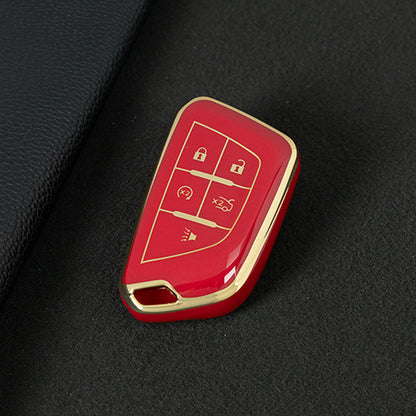 CAB1T1 Red-Gold Plating TPU Premium Soft Car Key Case Cover Shell for Cadillac XT5 XT4 XT6 CT5 CT6 CT4 XTS ATSL SRX Key Ring Keychain Bag Accessory