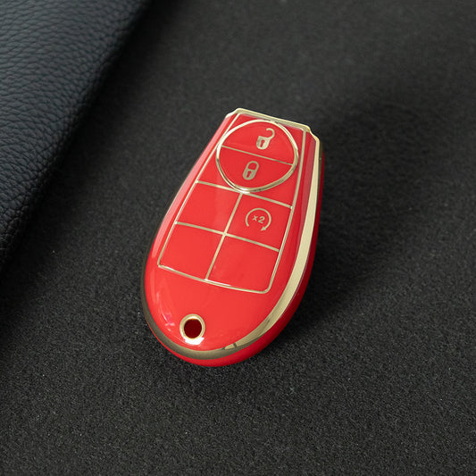 JEC3T1 Red-Gold Plating TPU Car Key Cover Case for Dodge Challenger Charger Magnum Journey Ram Jeep Commander Grand Cherokee Chrysler 300