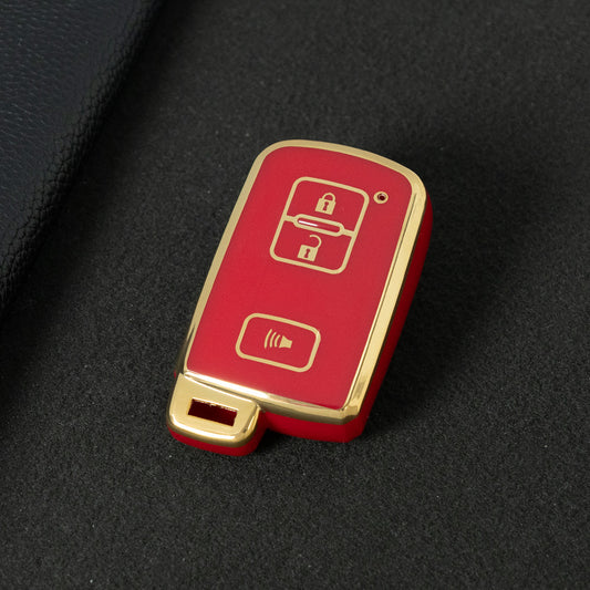 TOD5T1 Red-Gold Plating For Toyota Camry TPU Car Key Case Cover Bag Shell Fob Protector 3 Button