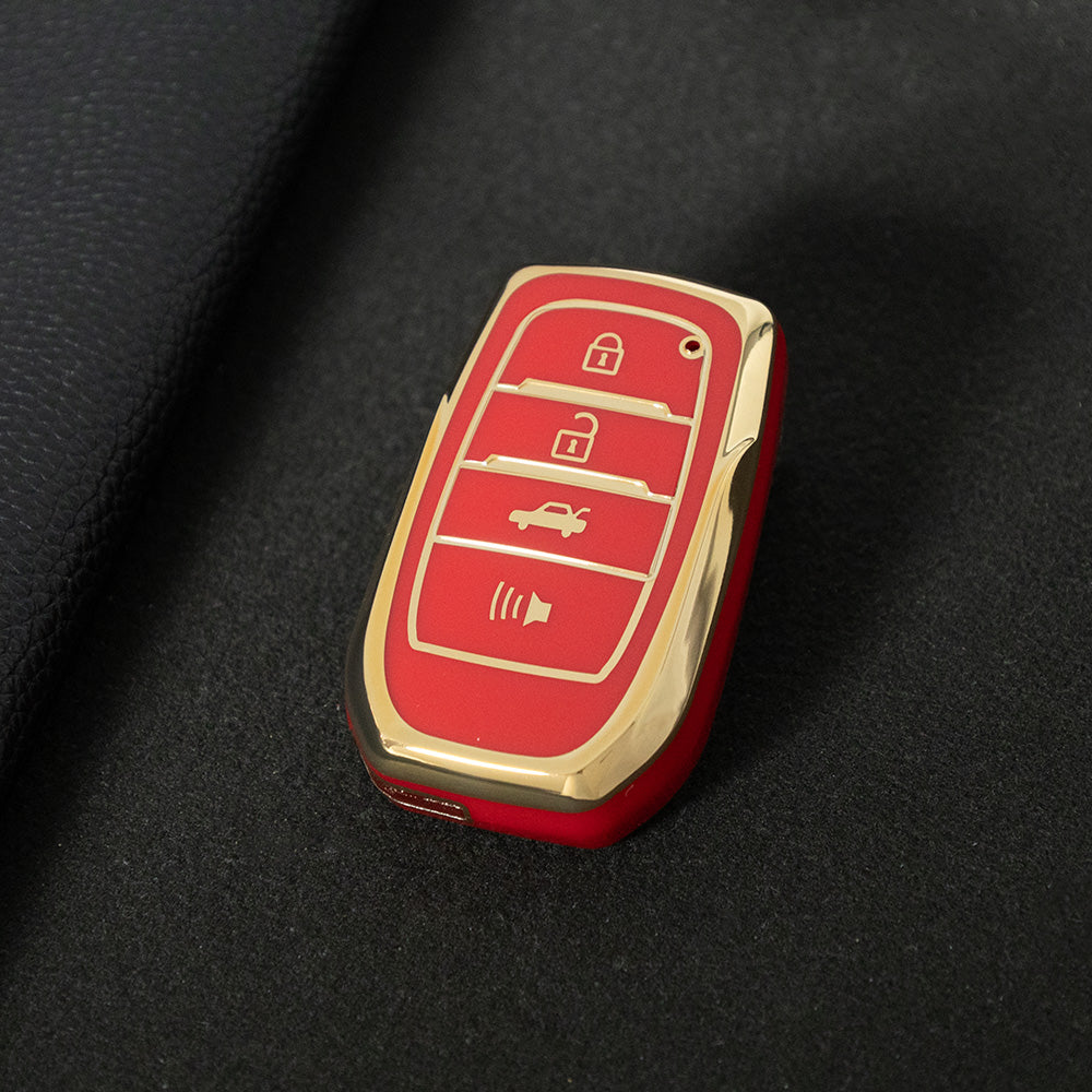 TOC6T1 Red-Gold Plating TPU Car Key Case Cover Fob for Toyota Corolla RAV4 CHR Camry Crown Auris Land Cruiser 200 Prado Protector Shell Accessories