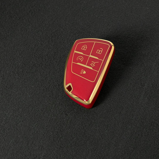 CEV3T1 Red-Gold Plating Car Key Cover Tpu Car Key Case Fob Cover Shell for Chevrolet Tahoe Suburban for GMC Yukon for Buick ENVISION S Plus Avenir 2020 2021 2022 2023