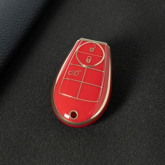 JEC1T1 Red-Gold Plating TPU Car Key Case Cover Fob for Dodge Challenger Charger Magnum Journey Ram Jeep Commander Grand Cherokee Chrysler 300