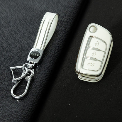GED1T1 White-Silver Plating Car Key Cover TPU Premium Soft Car Key Case Cover Shell for GEELY Emgrand X7 Sport GT EC Emgrand 7 LC2 GC2 Key Rings Keychain Bag Accessory