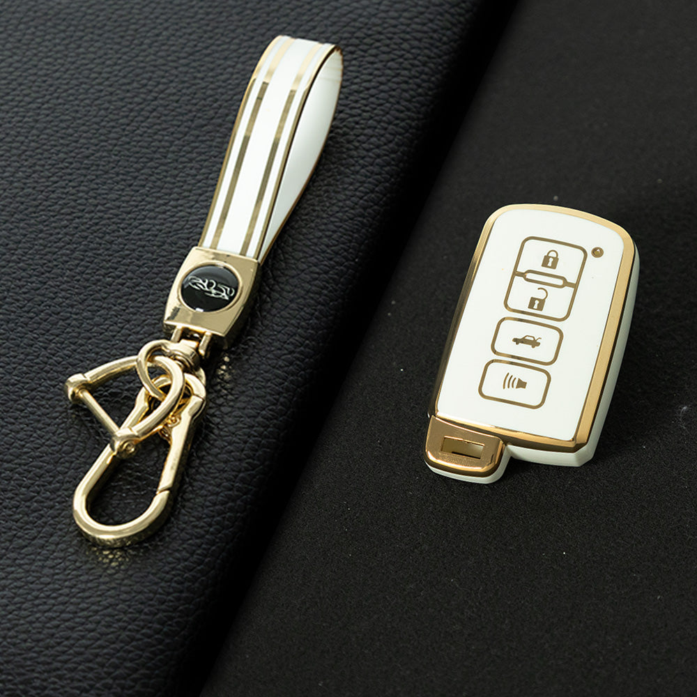TOD4T1 White-Gold Plating For Toyota Camry TPU Car Key Case Cover Bag Shell Fob Protector 4 Button