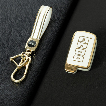 TOD4T1 White-Gold Plating For Toyota Camry TPU Car Key Case Cover Bag Shell Fob Protector 4 Button