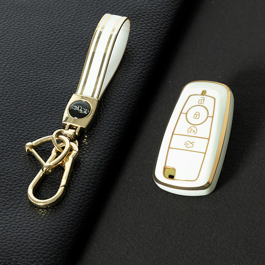 FOB3T1 White-Gold Plating Suitable for Mondeo Keycases, Ruiji Car Keychains, High-end Taurus Ruijie Fox Car Key Remote Control keychain