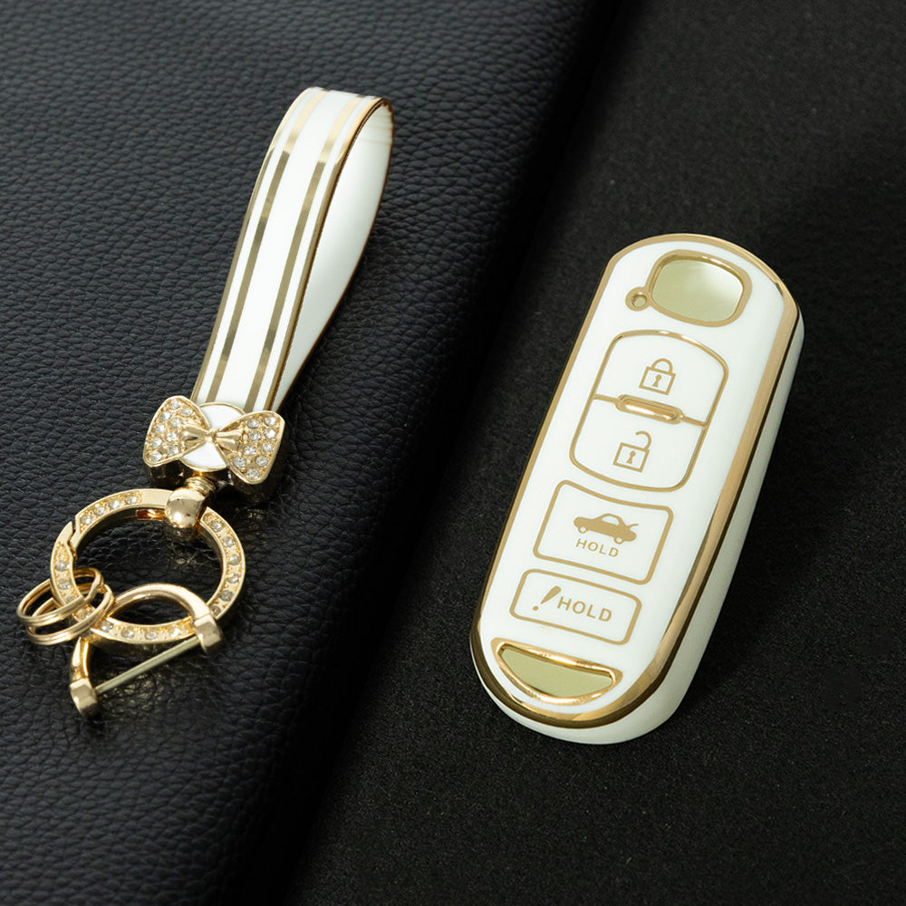 MAB3T1 White-Gold Plating Advanced Soft TPU Remote Smart Car Key Fob Cover for Mazda 3 Mazda 6 CX-3 CX-5 CX-7 CX-9 MX-5 Car Key Accessories