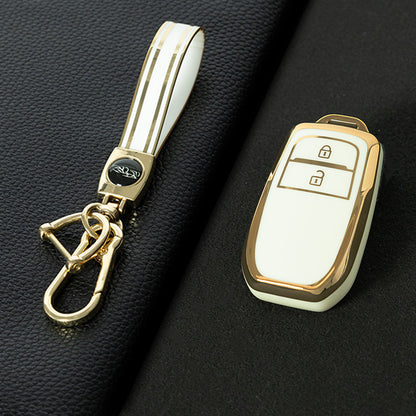 TOC2T1 White-Gold Plating TPU Car Key Case Protection Cover Smart Key Shell Fob Cover Fit for Toyota Camry Corolla Prado Levin Crown RAV4