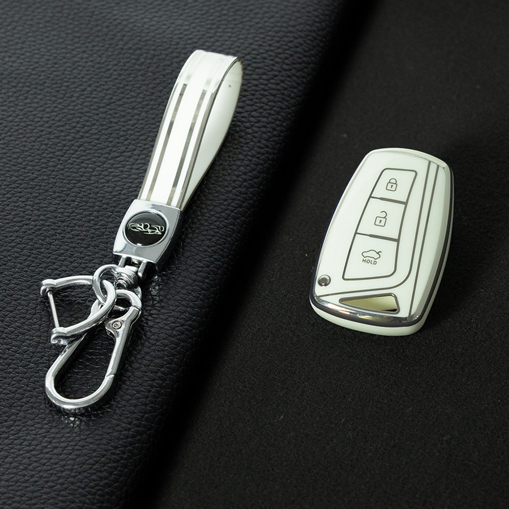 HYH1T1 White-Silver Plating 3 Buttons Car Key Case Cover for Hyundai Santa Fe Sport Ix45 Equus Centennial Genesis G80 Grandeur Azera 2013-2016