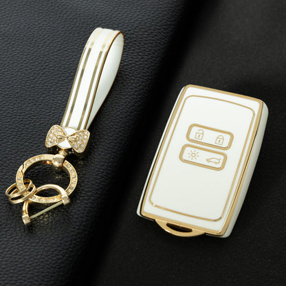 REA1T1 White-Gold Plating Car Key Cover TPU Premium Soft Car Key Case Cover Shell for Renault Koleos Kadjar Talisman FLUENCE CAPTUR Key Ring Keychain Bag Accessory
