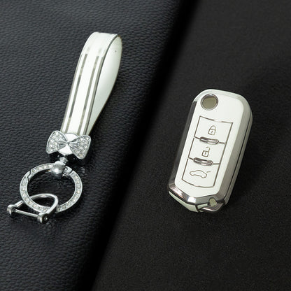 TRD1T1 White-Silver Plating Car Key Cover New Soft TPU Car Remote Key Case Cover Holder for GAC Trumpchi GS GA3 GA5 GA6 GS4 GS8 Keyless Protector Shell Auto Accessories