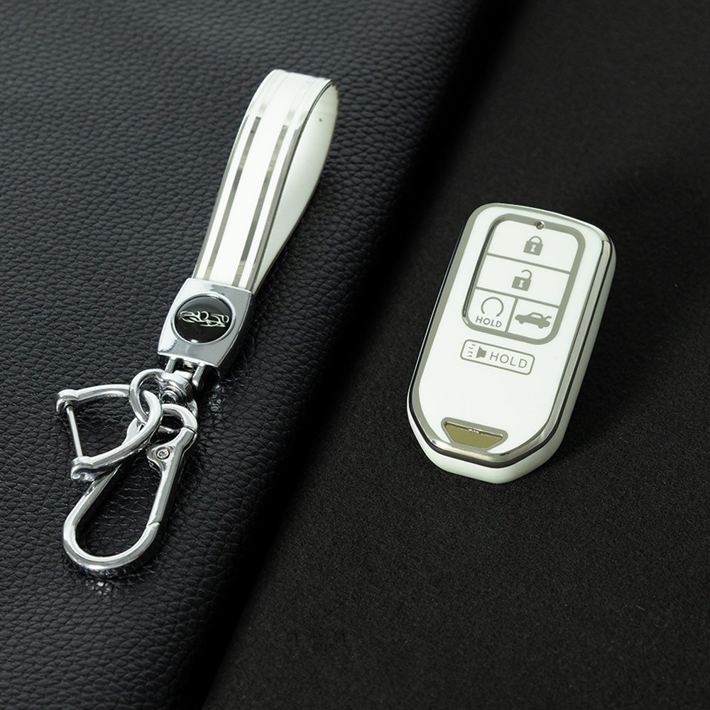 HOA6T1 White-Silver Plating Car Key Cover New Soft TPU Car Remote Key Case Cover Shell Fob for Honda Civic Vezel City Jade Pilot Jazz BRV XRV HRV Fit Odyssey Accessories