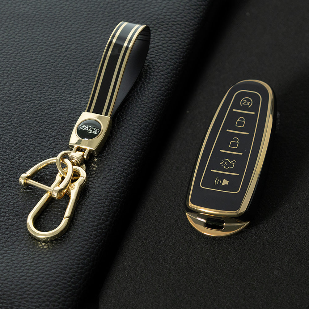 FOJ1T1 Black-Gold Plating Soft TPU Car Remote Key Case Cover Shell for Ford Fusion Fiesta Mondeo Ecosport Kuga Escort Everest Ranger F150 Protector Holder