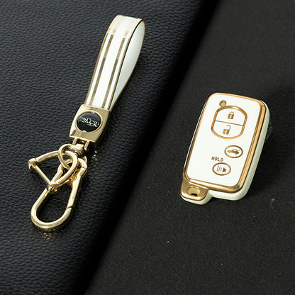TOG5T1 White-Gold Plating Car Key Cover Soft TPU Car Key Case Cover for Toyota Camry Highlander Crown Prado Land Cruiser Vitz Prius Corolla Accessories
