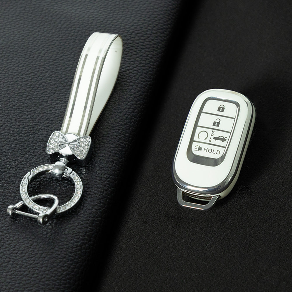 HOB6T1 White-Silver Plating Car Key Cover For Honda Civic 11th Gen Accord Vezel Freed Pilot CRV 5 Buttons Car Remote Key Case Cover Protector Accessories