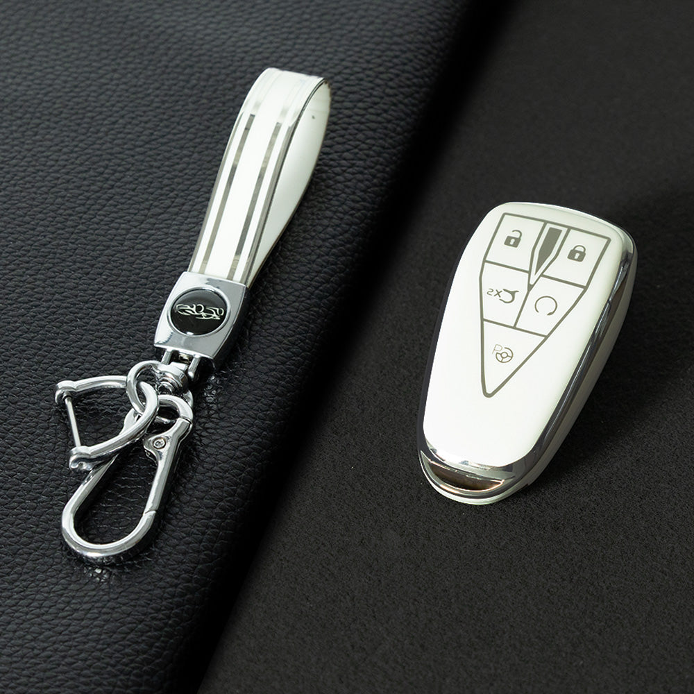 CHC3T1 White-Silver Plating Car Key Cover Soft TPU Car Key Case Cover Shell Sleeve Protector for CHANGAN CS75 Plus Unit Univ CS35 CS55 OSHAN X5 X7 Key Rings Keychain Bag