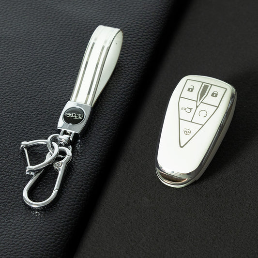 CHC3T1 White-Silver Plating Car Key Cover Soft TPU Car Key Case Cover Shell Sleeve Protector for CHANGAN CS75 Plus Unit Univ CS35 CS55 OSHAN X5 X7 Key Rings Keychain Bag