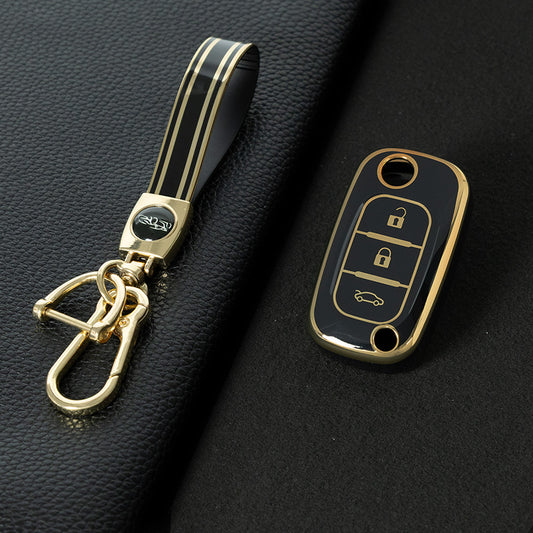 REI1T1 Black-Gold Plating Soft TPU Key Case Cover for Renault Fluence Clio Megane for Mercedes for LADA Vesta Granta XRay Kalina Priora Sedan Sport