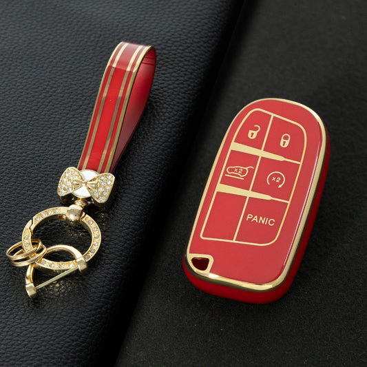 JEA4T1 Red-Gold Plating Car Key Cover New TPU Car Key Case Cover for Jeep Renegade Grand Cherokee for Dodge Ram Charger 1500 Challenger Chrysler 300C Journey