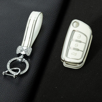 GED1T1 White-Silver Plating Car Key Cover TPU Premium Soft Car Key Case Cover Shell for GEELY Emgrand X7 Sport GT EC Emgrand 7 LC2 GC2 Key Rings Keychain Bag Accessory