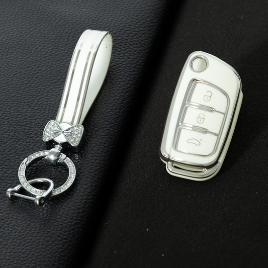 GED1T1 White-Silver Plating Car Key Cover TPU Premium Soft Car Key Case Cover Shell for GEELY Emgrand X7 Sport GT EC Emgrand 7 LC2 GC2 Key Rings Keychain Bag Accessory
