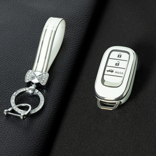 HOB4T1 White-Silver Plating Car Key Cover Suitable for Honda CRV Style Key case Civic HRV Accord XRV Yingshipai Haoyingbin Intelligent Bag Buckle keychain