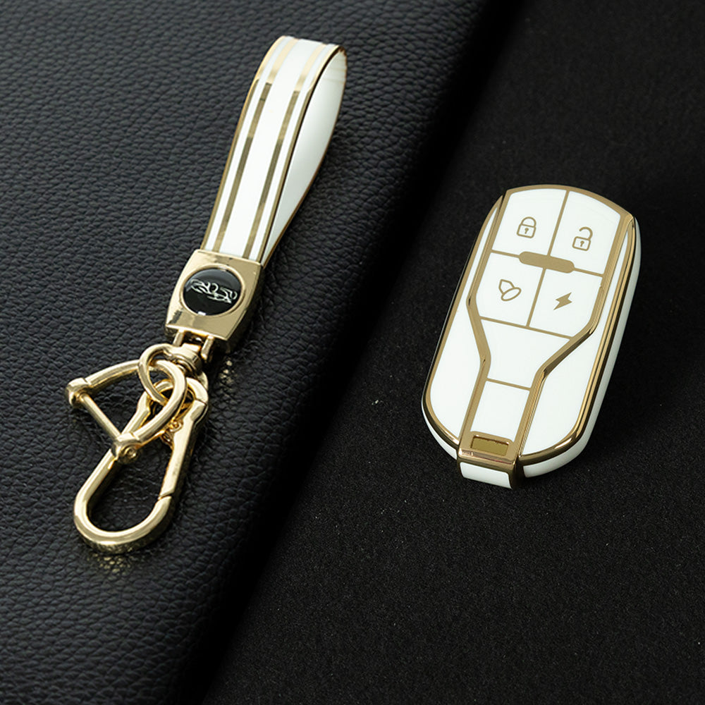 TLA1T1 White-Gold Plating Luxury TPU Key Protection Cover for TAILG Universal Electric Bike Keys