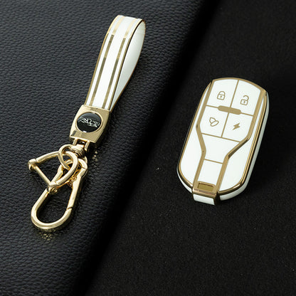 TLA1T1 White-Gold Plating Luxury TPU Key Protection Cover for TAILG Universal Electric Bike Keys