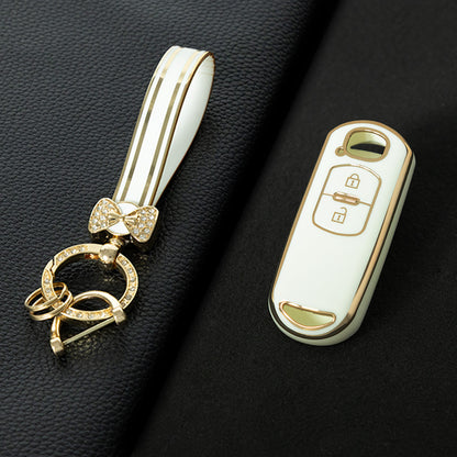 MAB2T1 White-Gold Plating TPU Car Key Case Fashion Key Fob Cover Protector for Mazda 2 3 5 6 BL BM GJ Atenza/Axela/Demio CX-3 CX3 CX-5 CX5 CX7 CX-9 CX8