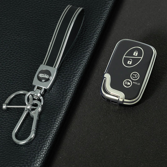 LEC7T1 Black-Silver Plating TPU Car Key Case Cover for Lexus CT200H GX400 GX460 IS250 IS300C RX270 ES240 ES350 LS460 GS300 450h 460h