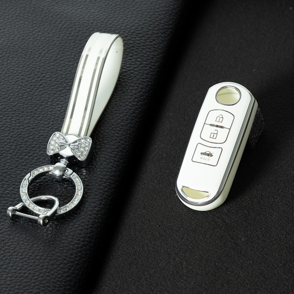 MAB5T1 White-Silver Plating TPU Car Key Cover for Mazda 2 3 6 Axela Atenza CX-5 CX5 CX-3 CX-7 CX8 CX-9 2016 2017 2018