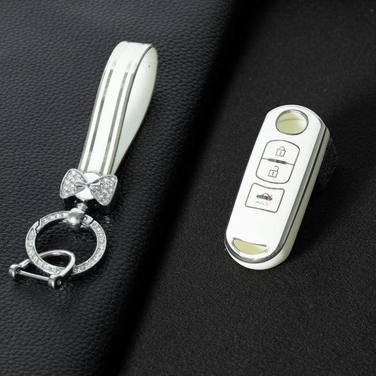 MAB5T1 White-Silver Plating TPU Car Key Cover for Mazda 2 3 6 Axela Atenza CX-5 CX5 CX-3 CX-7 CX8 CX-9 2016 2017 2018
