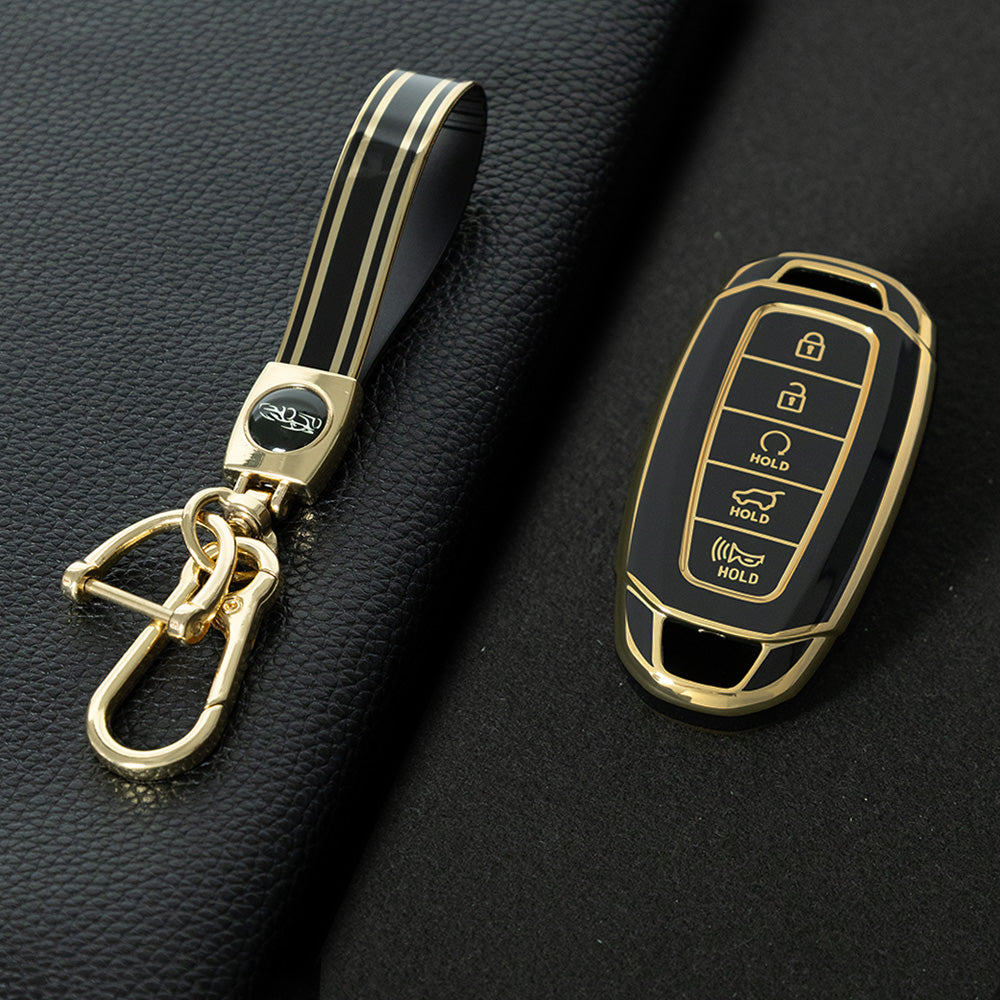 HYS2T1 Black-Gold Plating Premium Soft TPU Car Key Case Cover Shell for Hyundai IX25 IX35 MISTRA Elantra Tucson Sonata VERNA LAFESTA
