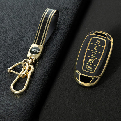 HYS2T1 Black-Gold Plating Premium Soft TPU Car Key Case Cover Shell for Hyundai IX25 IX35 MISTRA Elantra Tucson Sonata VERNA LAFESTA