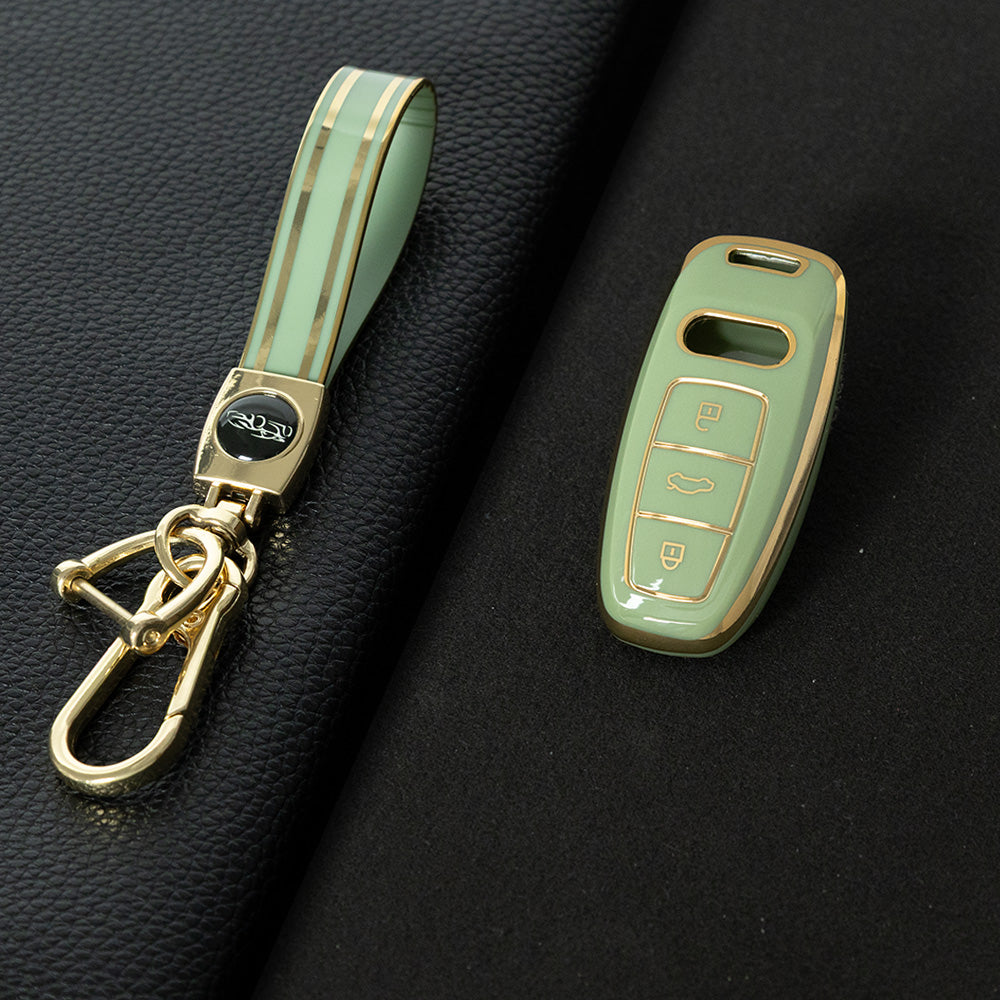 AUC1T1 Green-Gold Plating Car Key Cover Premium Soft TPU Car Key Case Cover Shell Accessory for Audi A6L A4L Q5L A6 A8 Q7 New Key Rings Keychain Bag
