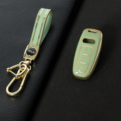 AUC1T1 Green-Gold Plating Car Key Cover Premium Soft TPU Car Key Case Cover Shell Accessory for Audi A6L A4L Q5L A6 A8 Q7 New Key Rings Keychain Bag