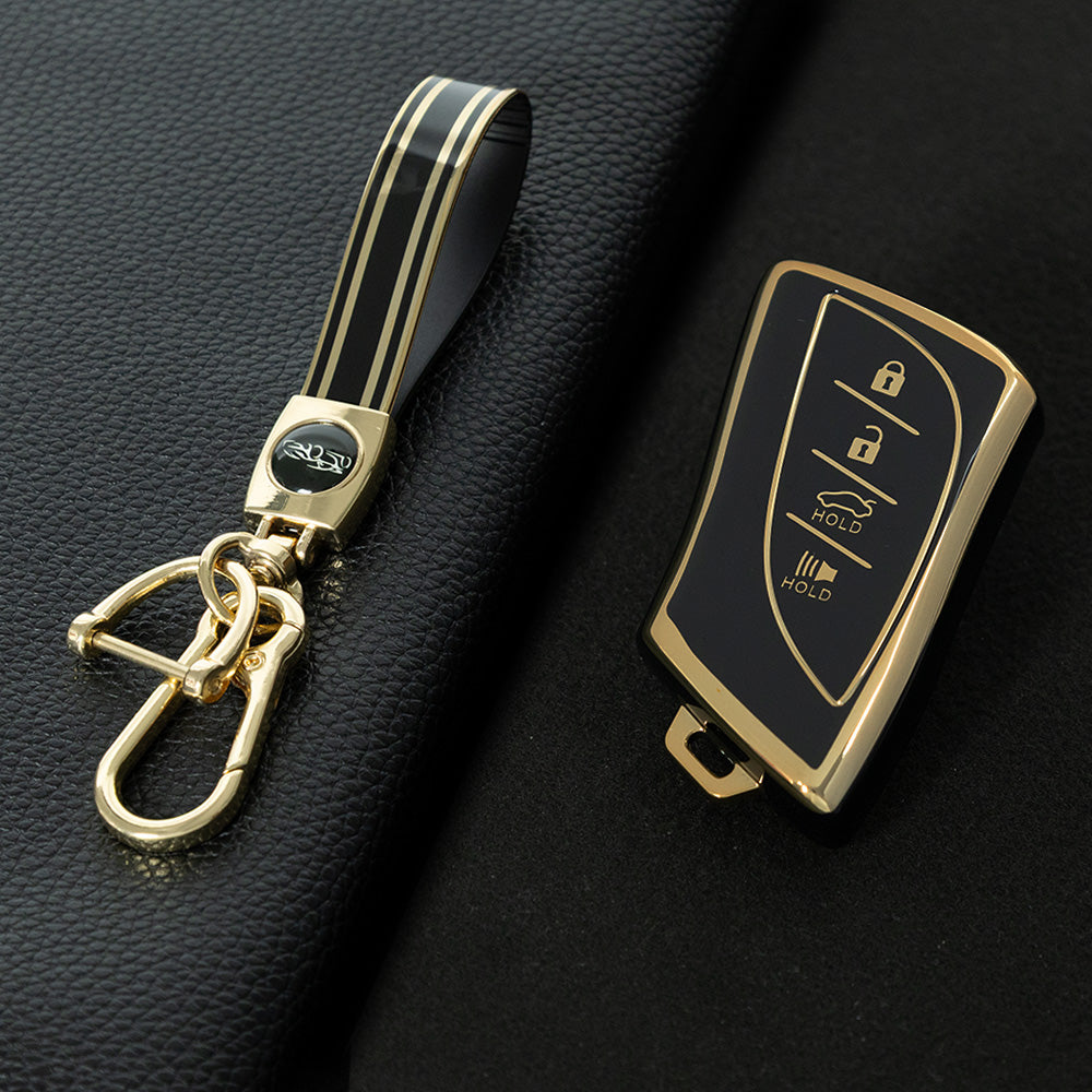 LEB2T1 Black-Gold Plating TPU Car Key Cover for Lexus 2018-2024 ES200 ES350 LC500 LS500 UX200 ES300h GX460 RX350h NX450