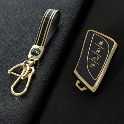 LEB2T1 Black-Gold Plating TPU Car Key Cover for Lexus 2018-2024 ES200 ES350 LC500 LS500 UX200 ES300h GX460 RX350h NX450