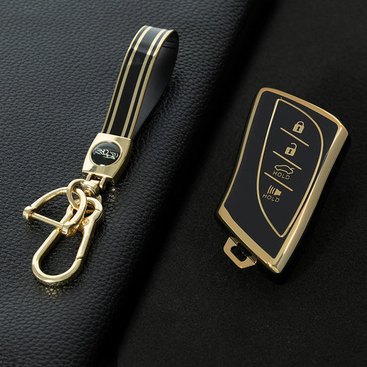 LEB2T1 Black-Gold Plating TPU Car Key Cover for Lexus 2018-2024 ES200 ES350 LC500 LS500 UX200 ES300h GX460 RX350h NX450