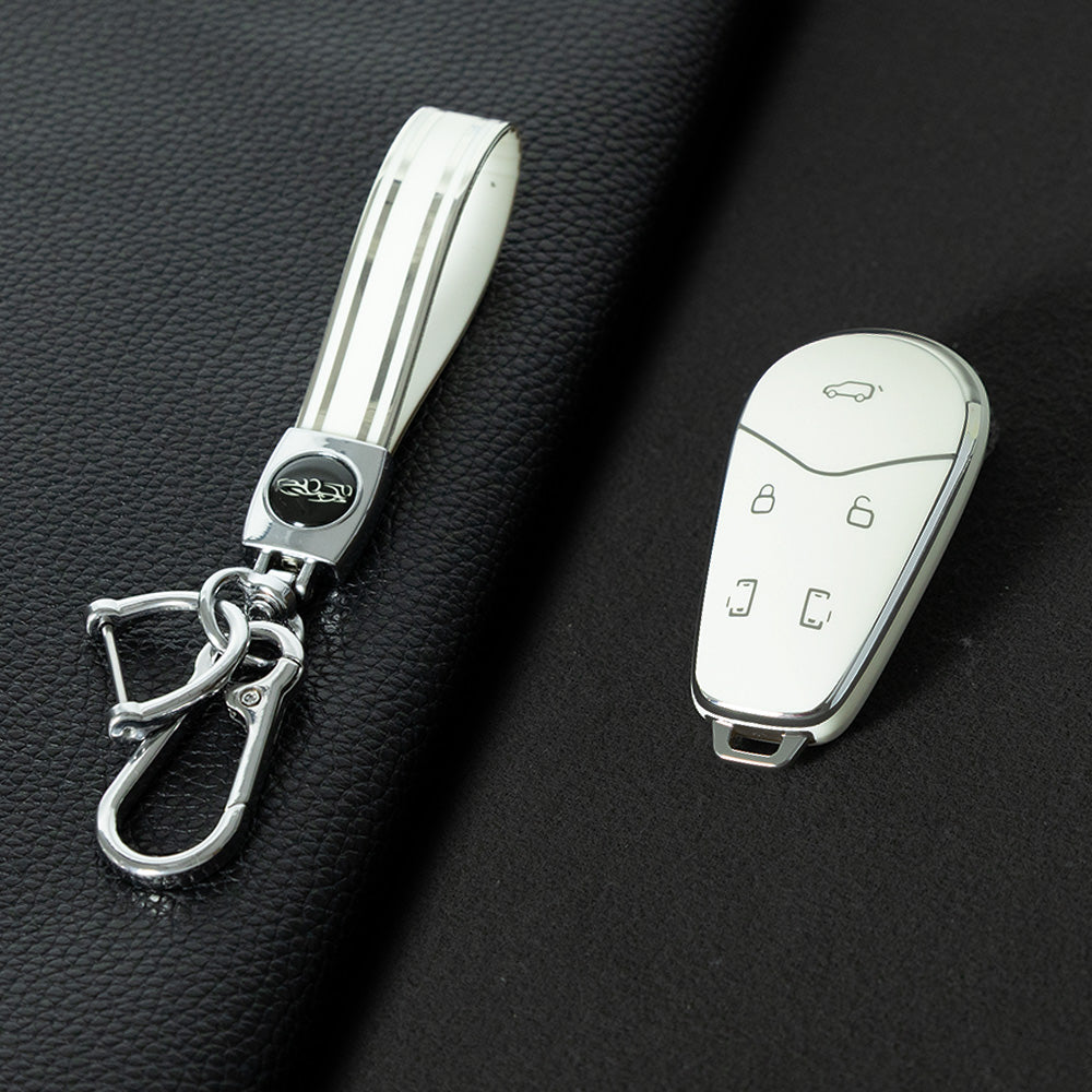 VYB1T1 White-Silver Plating TPU Car Key Case Cover for VOYAH Lantu Dreamer Free DREAMPOWER Key