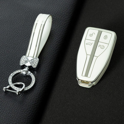 HNA2T1 White-Silver Plating TPU Car Key Case Cover for Hong Qi HS5 HS3 HS7 H5 H9 H6