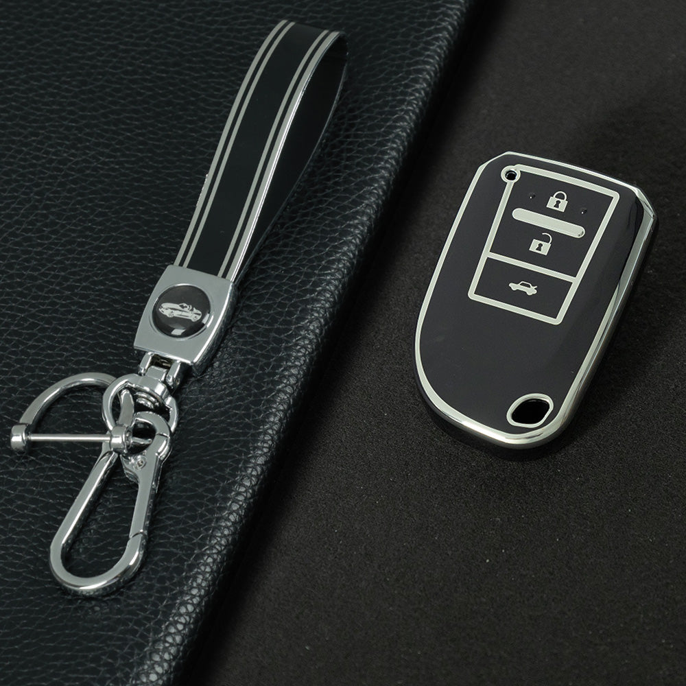 TOI1T1 Black-Silver Plating 3 Buttons TPU Car Key Cover Case for Toyota Yaris HAIs 2020 Hiace 200 Sienta