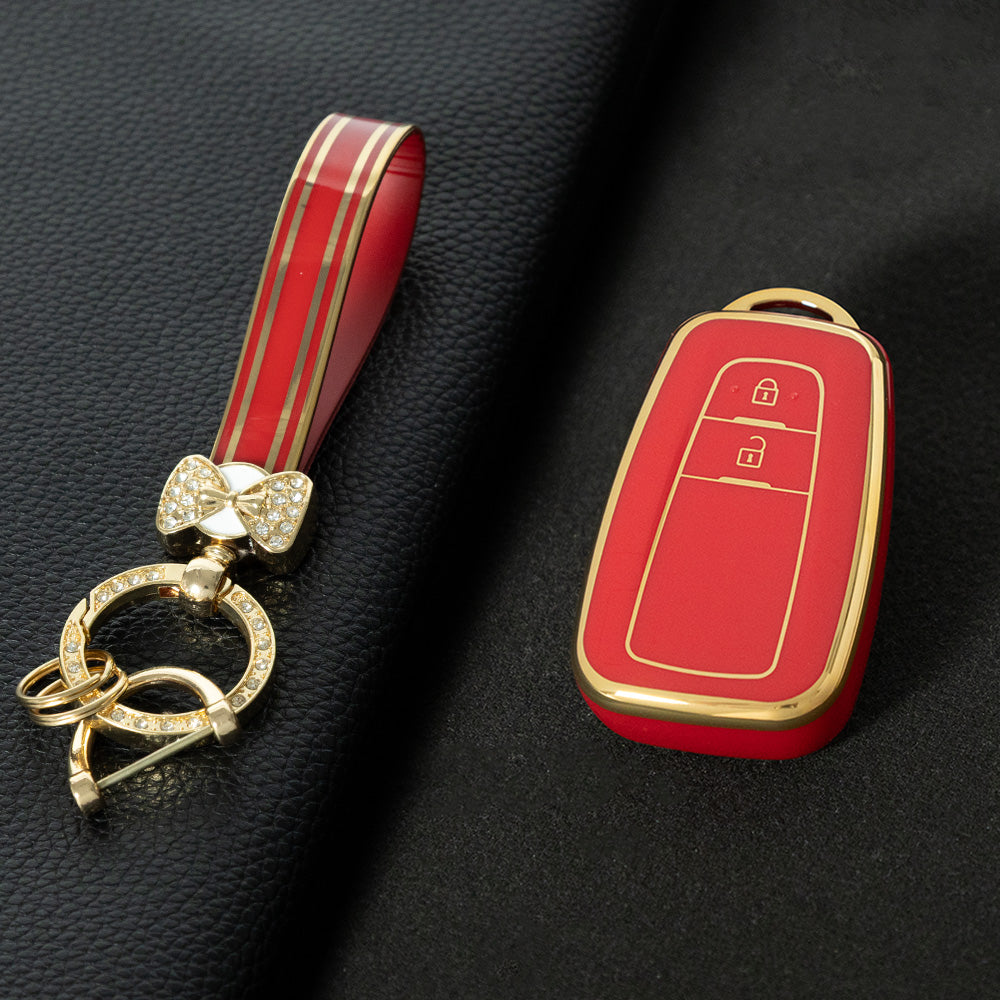 TOB2T1 Red-Gold Plating Car Key Cover Premium Soft TPU Car Key Case Cover Shell for Toyota LEVIN COROLLA RAV4 IZOA AVALON CHR Plarad Camry Key Rings Keychain Bag