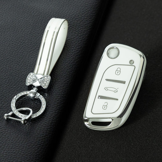 PUA1T1 White-Silver Plating Car Key Cover TPU Car Flip Key Case Cover Fob for Citroen C1 C2 C3 C4 C5 XSARA PICA for Peugeot 306 407 807 for DS DS3 DS4 DS5 DS6 Accessories
