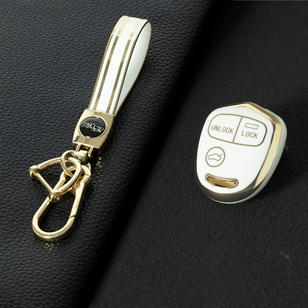 MIH1T1 White-Gold Plating 3 BUTTON TPU Car Key Fob Cover Case for Mitsubishi Lancer Outlander Mirage Montero Pajero Shogun L200